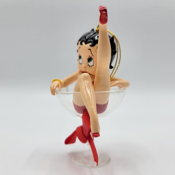 Vtg Betty Boop Ornament In Cocktail Glass With Red Bow Christmas Holiday Decor - Picture 2 of 13
